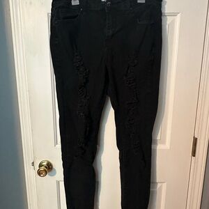 Distressed Black Skinny Jeans Stretchy Denim